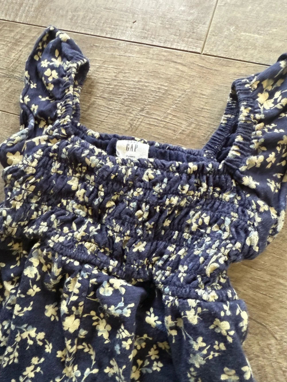 GAP Navy & White Floral 100% Cotton Smocked Romper 2T